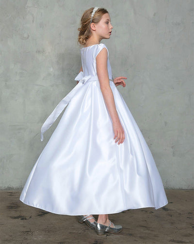 Calla D786 Short-Sleeved Girls' Dress with Beaded Ribbon Waistband