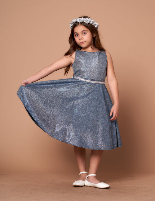 Girls' Short Sleeveless Metallic Glitter Dress by Calla D817