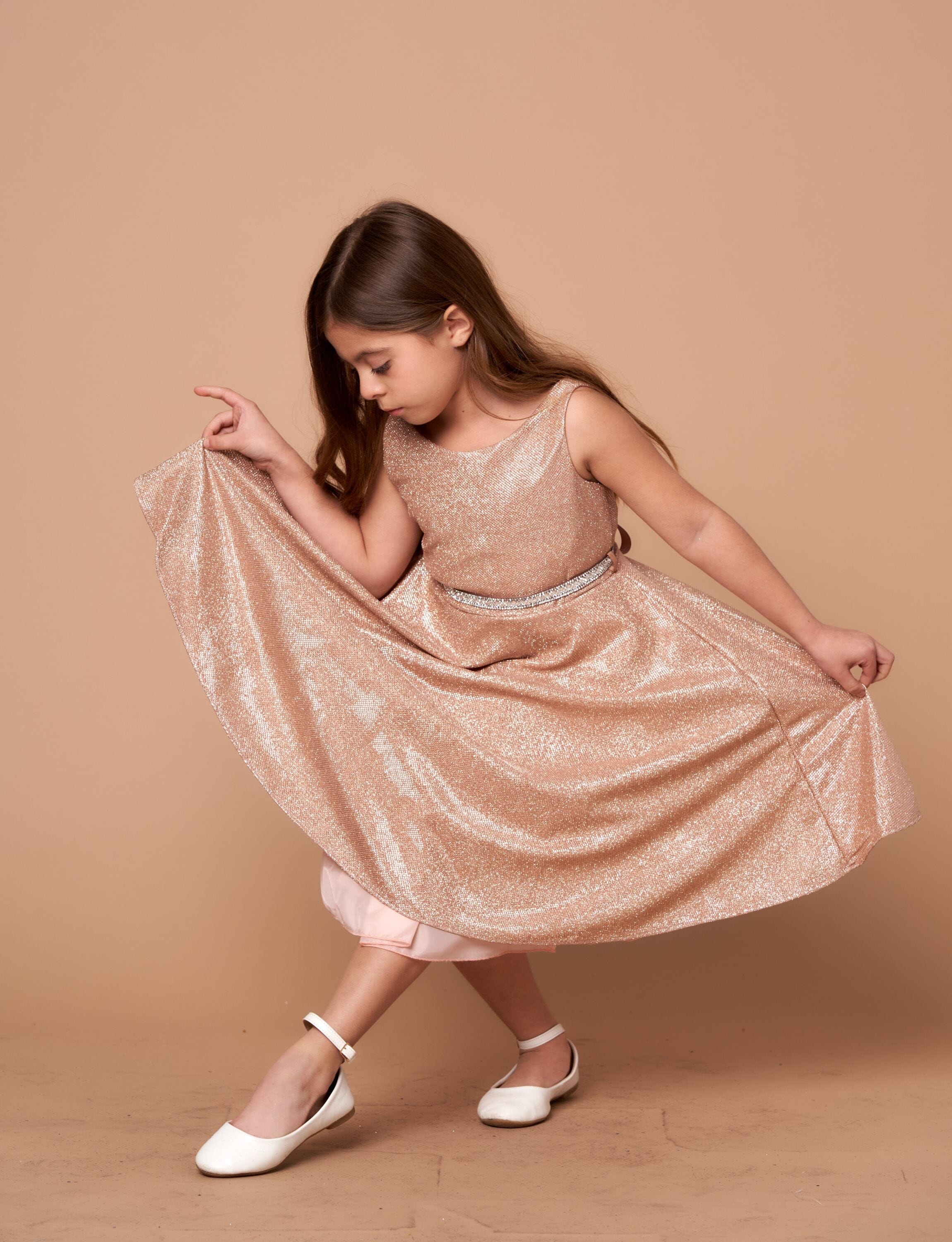 Girls' Short Sleeveless Metallic Glitter Dress by Calla D817
