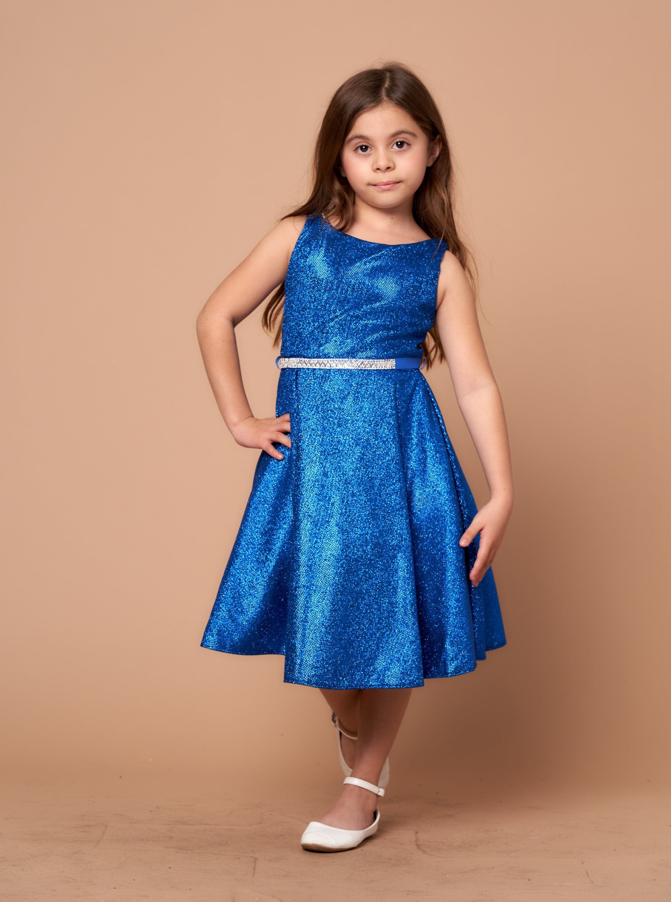 Girls' Short Sleeveless Metallic Glitter Dress by Calla D817