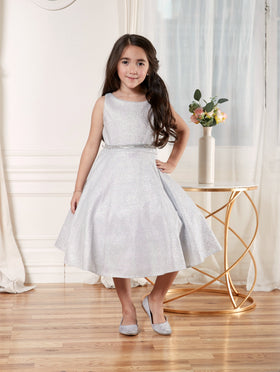 Girls' Short Sleeveless Metallic Glitter Dress by Calla D817