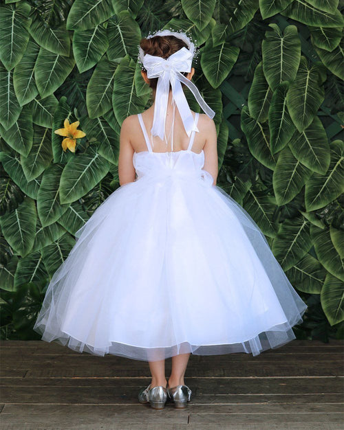 Calla D778 Girls Sleeveless Tulle Dress with Leaf Lace Appliques