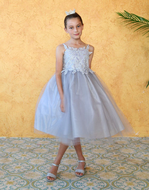 Girls Sleeveless Tulle Dress with Leaf Appliques by Calla D778-Girls Formal Dresses-ABC Fashion