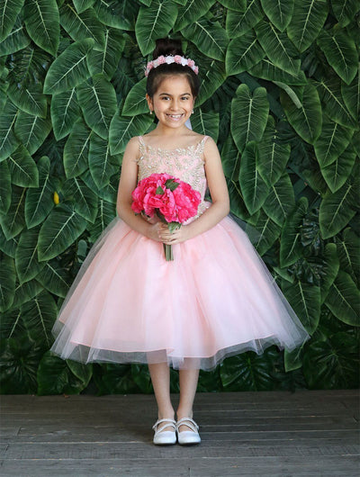 Girls Sleeveless Tulle Dress with Leaf Appliques by Calla D778-Girls Formal Dresses-ABC Fashion