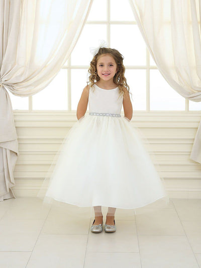 Girls Tea Length Tulle Dress with Beaded Waistline-Girls Formal Dresses-ABC Fashion