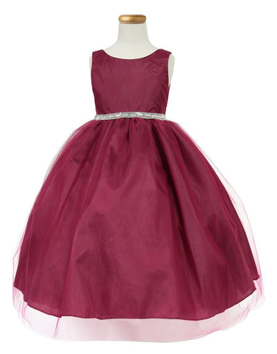 Girls Tea Length Tulle Dress with Beaded Waistline-Girls Formal Dresses-ABC Fashion