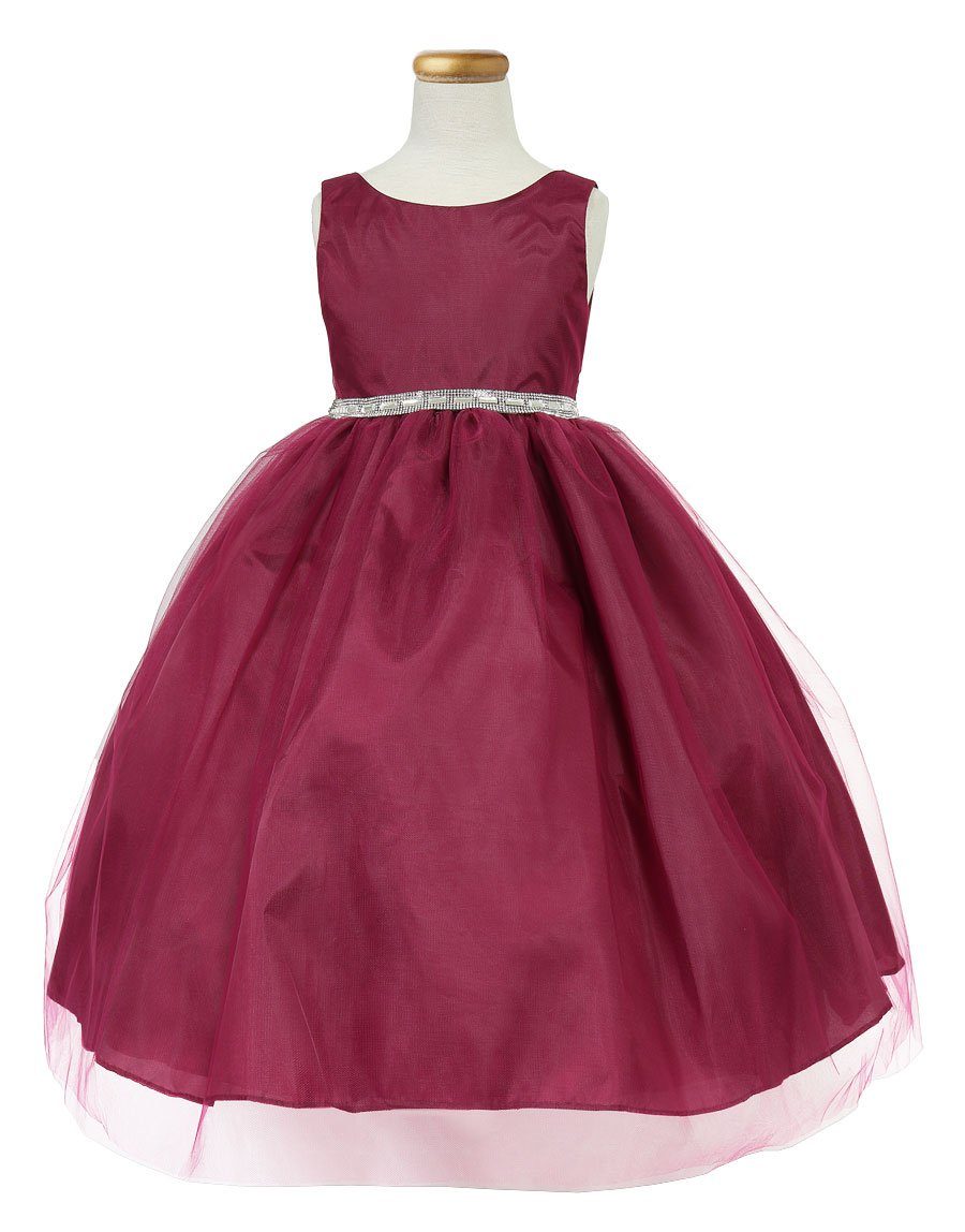 Girls Tea Length Tulle Dress with Beaded Waistline-Girls Formal Dresses-ABC Fashion