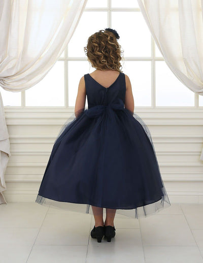 Calla CD754 Girls Tea Length Tulle Dress with Beaded Waistline