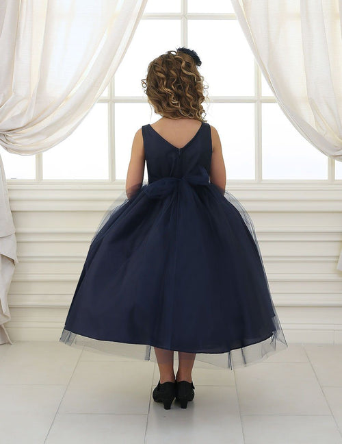 Calla CD754 Girls Tea Length Tulle Dress with Beaded Waistline