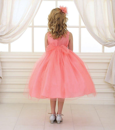 Calla CD754 Girls Tea Length Tulle Dress with Beaded Waistline
