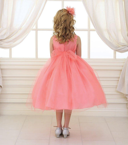 Calla CD754 Girls Tea Length Tulle Dress with Beaded Waistline