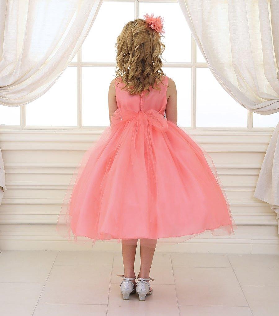 Calla CD754 Girls Tea Length Tulle Dress with Beaded Waistline