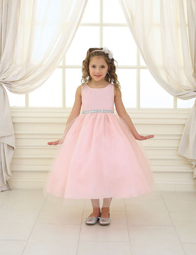 Calla CD754 Girls Tea Length Tulle Dress with Beaded Waistline