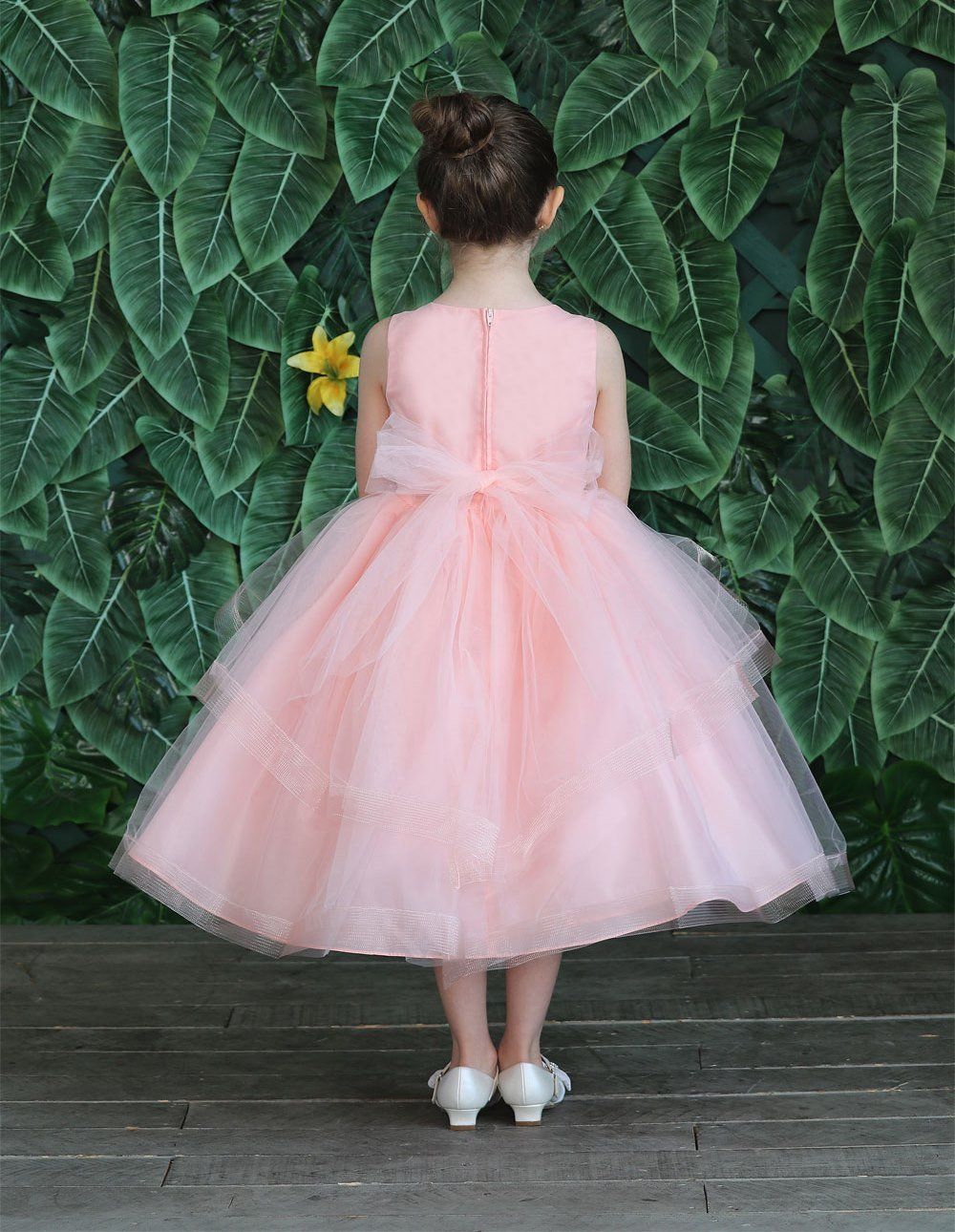Girls Tea Length Tulle Dress with Embroidered Bodice by Calla D792