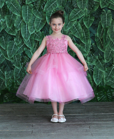 Girls Tea Length Tulle Dress with Embroidered Bodice by Calla D792-Girls Formal Dresses-ABC Fashion