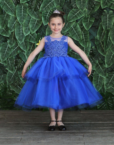 Girls Tea Length Tulle Dress with Embroidered Bodice by Calla D792-Girls Formal Dresses-ABC Fashion