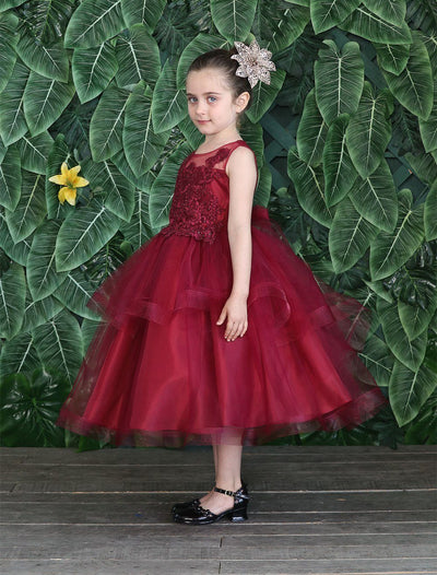Girls Tea Length Tulle Dress with Embroidered Bodice by Calla D792