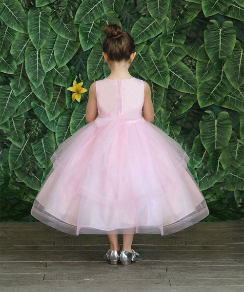 Girls Tea Length Tulle Dress with Embroidered Bodice by Calla D792