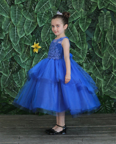 Girls Tea Length Tulle Dress with Embroidered Bodice by Calla D792