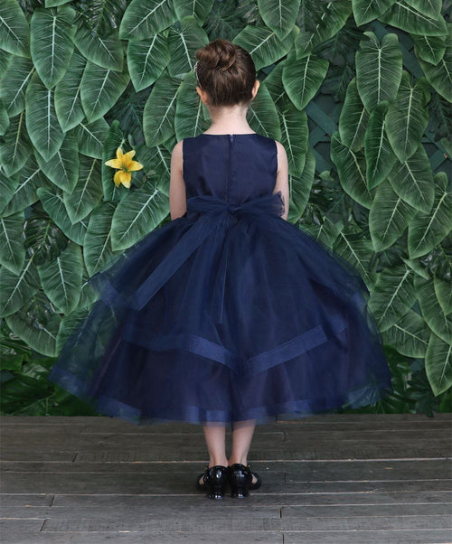 Girls Tea Length Tulle Dress with Embroidered Bodice by Calla D792