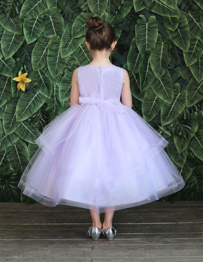 Girls Tea Length Tulle Dress with Embroidered Bodice by Calla D792