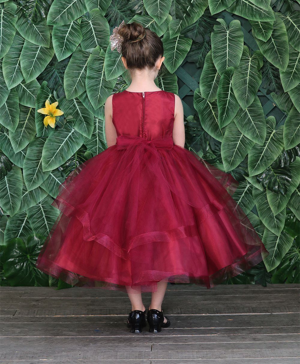 Girls Tea Length Tulle Dress with Embroidered Bodice by Calla D792