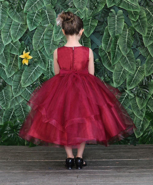 Girls Tea Length Tulle Dress with Embroidered Bodice by Calla D792