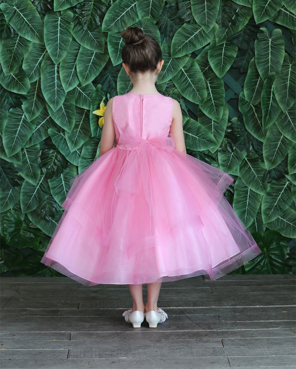 Girls Tea Length Tulle Dress with Embroidered Bodice by Calla D792