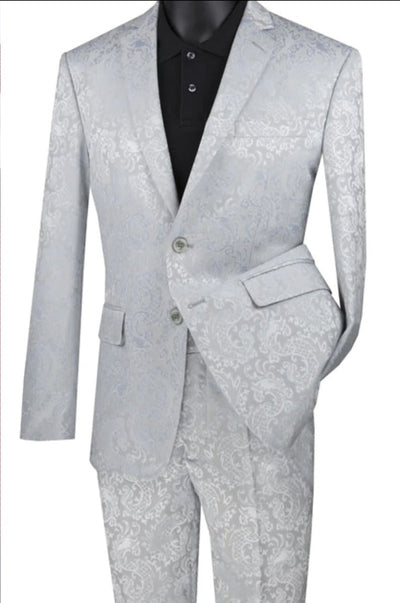 Men's Silver Grey Paisley Slim Fit Suit from Vinci Suits