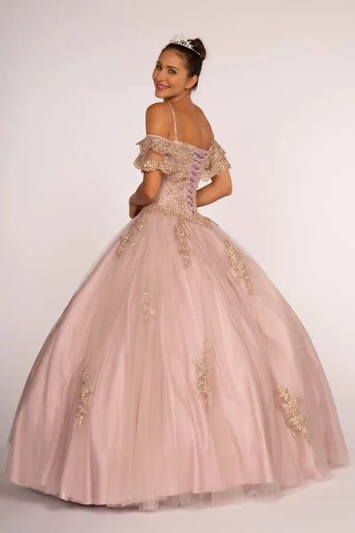 Off Shoulder Quinceañera Ball Gown Embroidered Lace-Up Back Floor Length by Elizabeth K GL2510