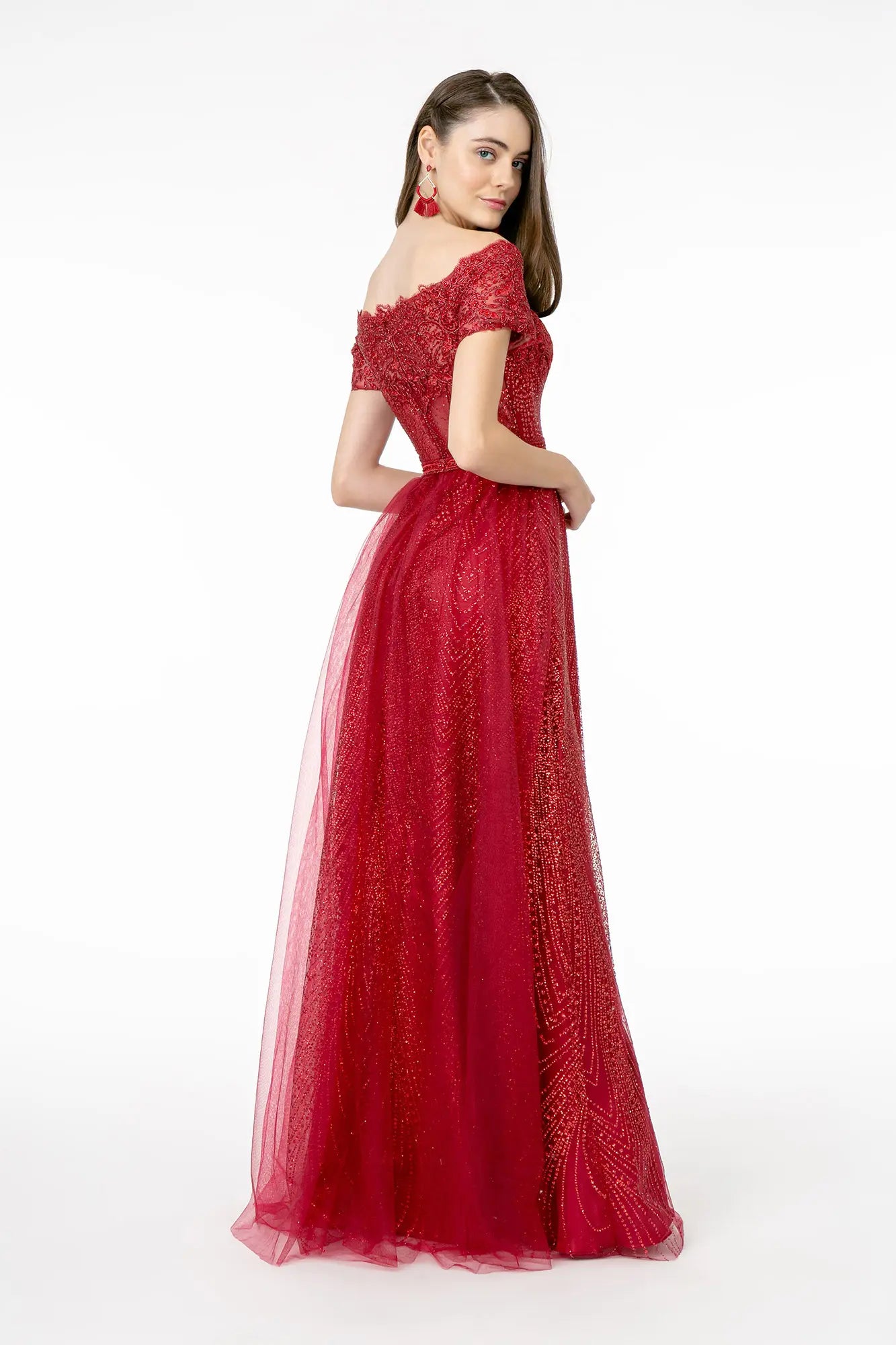 Embroidered Off Shoulder Glitter Gown by Elizabeth KGL2942