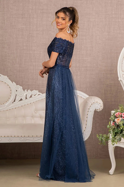 Embroidered Off Shoulder Glitter Gown by Elizabeth KGL2942