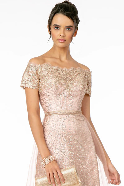 Embroidered Off Shoulder Glitter Gown by Elizabeth KGL2942