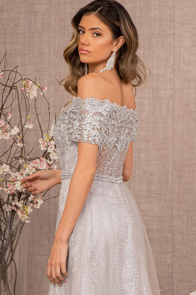 Embroidered Off Shoulder Glitter Gown by Elizabeth KGL2942
