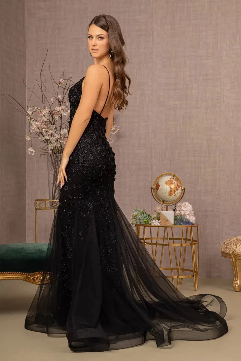 Vestido de sirena con apliques florales 3D de Elizabeth K GL3000
