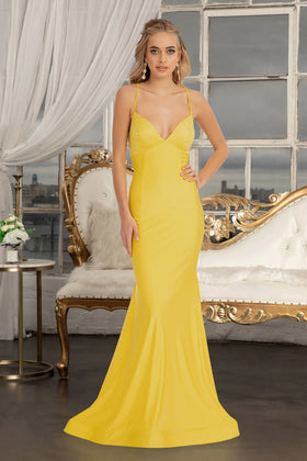 Yellow Strappy Jersey Mermaid Prom Gown by Elizabeth K GL3035
