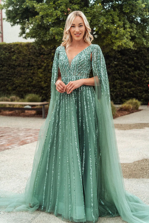 Clearance Sage Size XL A-Line Mother of the Bride Dress with Cape Sleeves by GLS GL3494