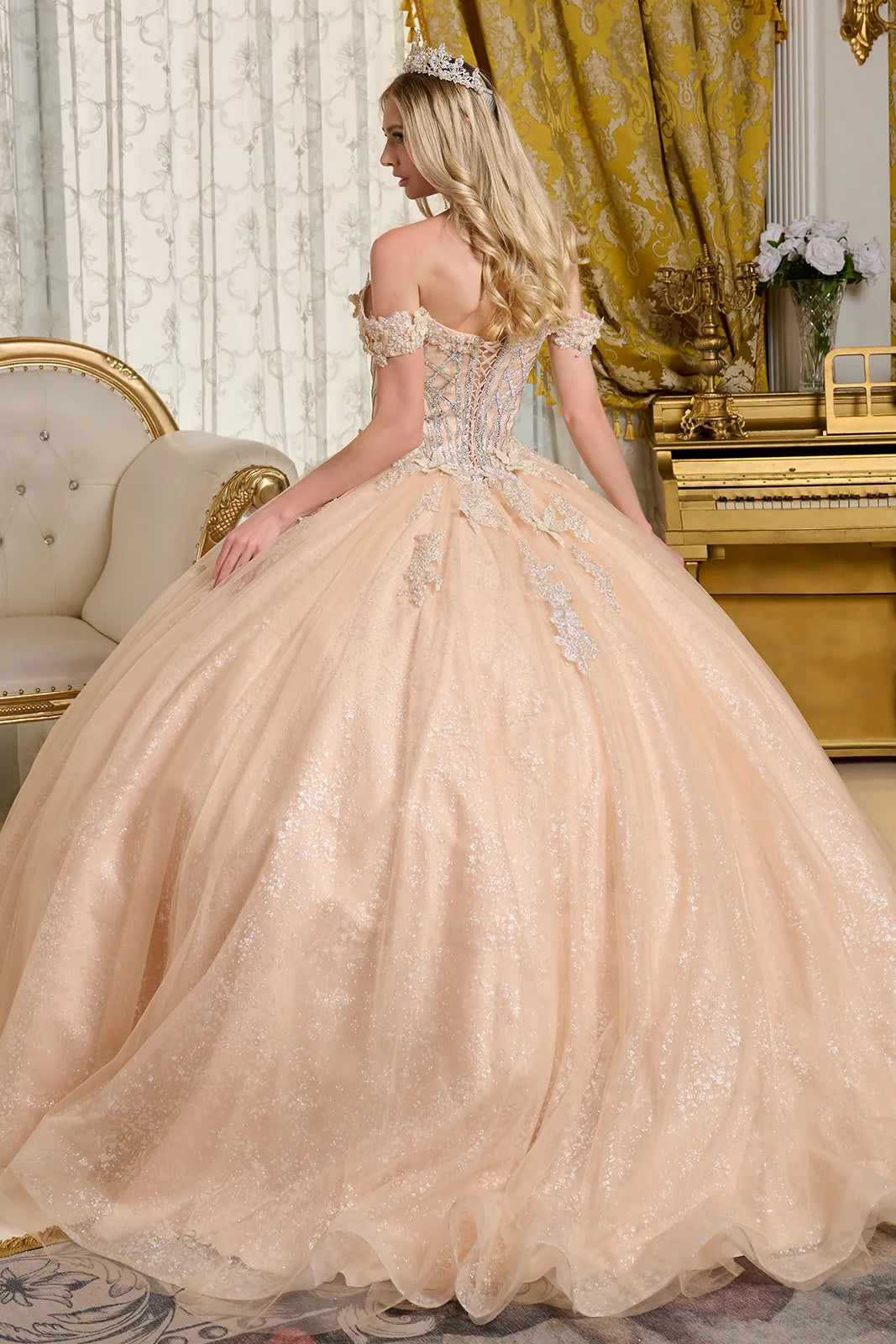 Elizabeth K Off Shoulder Ball Gown GL3630