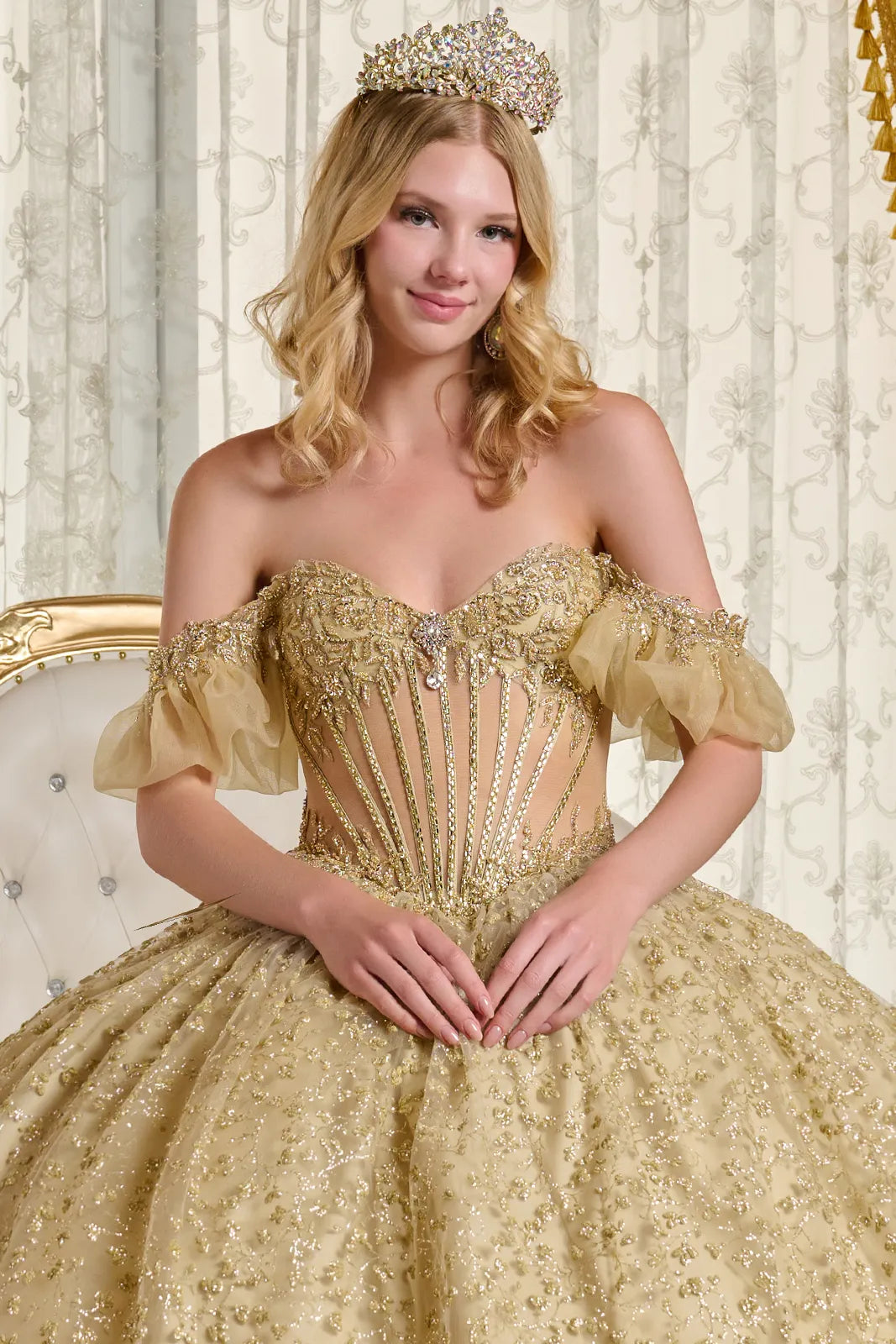 Elizabeth K Off Shoulder Ball Gown GL3632