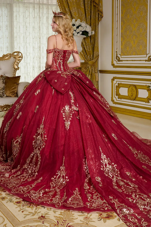 Elizabeth K Cold Shoulder Ball Gown GL3639