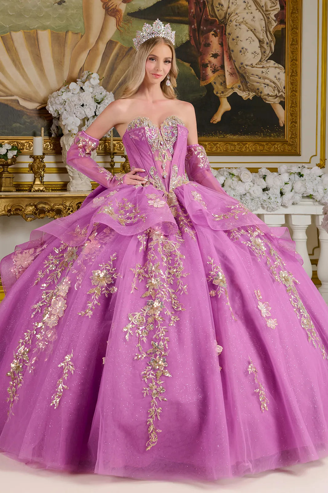 Strapless Long Sleeve Ball Gown by Elizabeth K