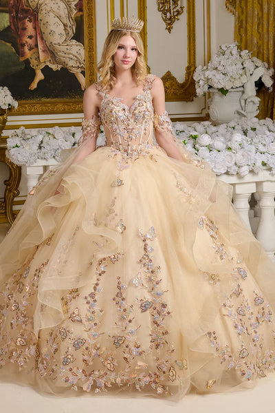 V-Neck Ruffled Ball Gown Elizabeth K GL3648