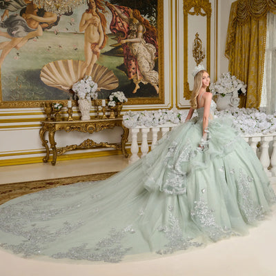 Elizabeth K V-Neck Ruffled Ball Gown GL3649