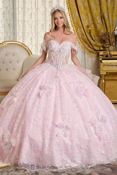 Baby Pink Quinceanera Dress 3D Butterfly Ball Gown by Elizabeth K GL3651