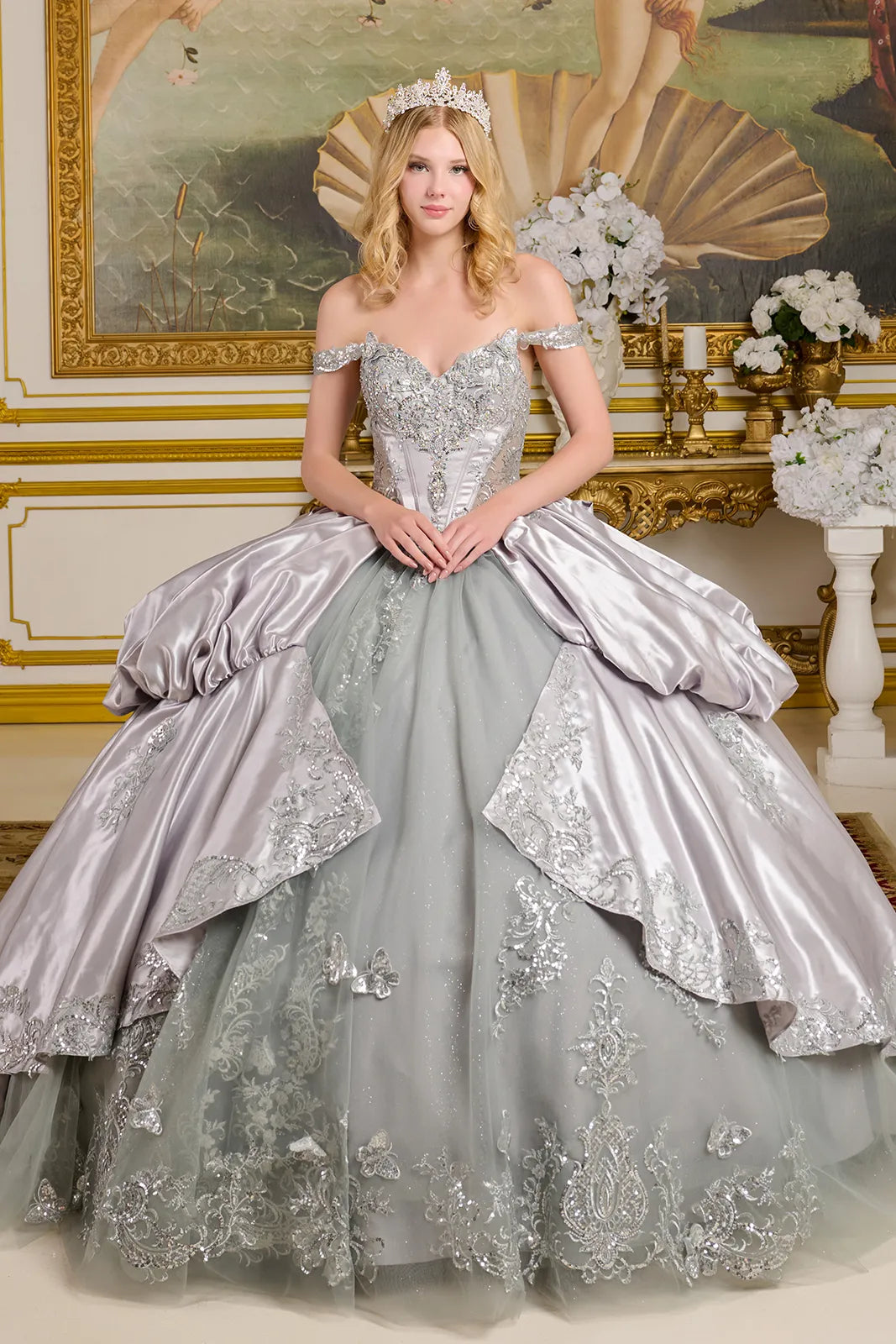 Elizabeth K Off Shoulder Ball Gown GL3652