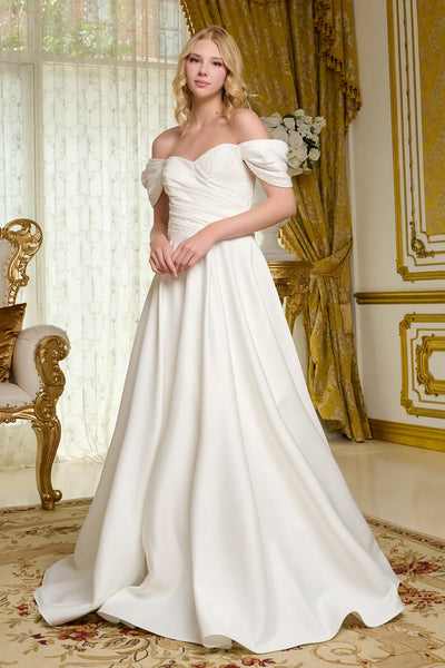 Satin Off Shoulder Bridal Gown GLS by Elizabeth KGL3655