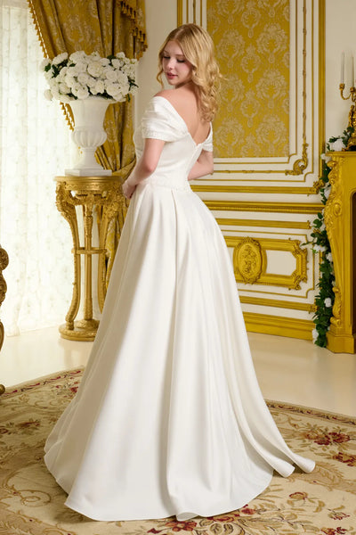 Satin Off Shoulder Bridal Gown GLS by Elizabeth KGL3655