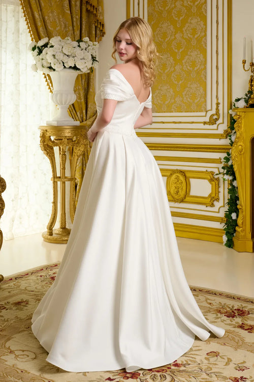 Satin Off Shoulder Bridal Gown GLS by Elizabeth KGL3655