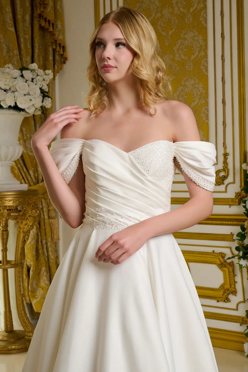 Satin Off Shoulder Bridal Gown GLS by Elizabeth KGL3655
