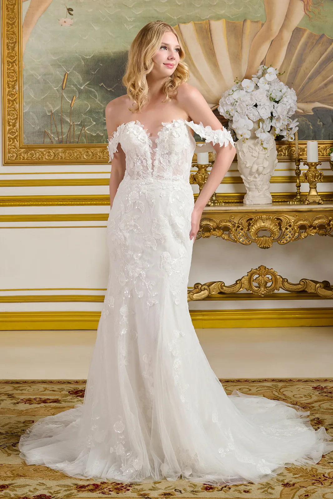 Fitted Off Shoulder Bridal Gown by Elizabeth KGL3656